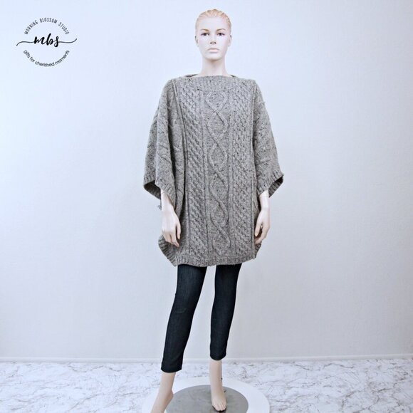 Fox Run Vintage Wool Long Cable Knit Sweater Tunic Gray Women M - Picture 2 of 10